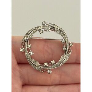 Vintage Panetta Brooch Rhinestone Silver Tone Circle Pin